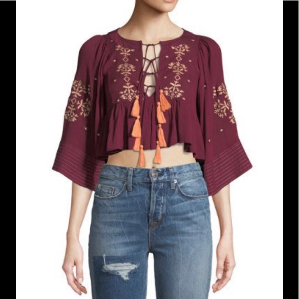 “HOST PICK” Haute Rogue Lace Up Peasant Blouse